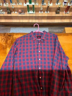 Men's Red and Navy Plaid Button down by Untuckit